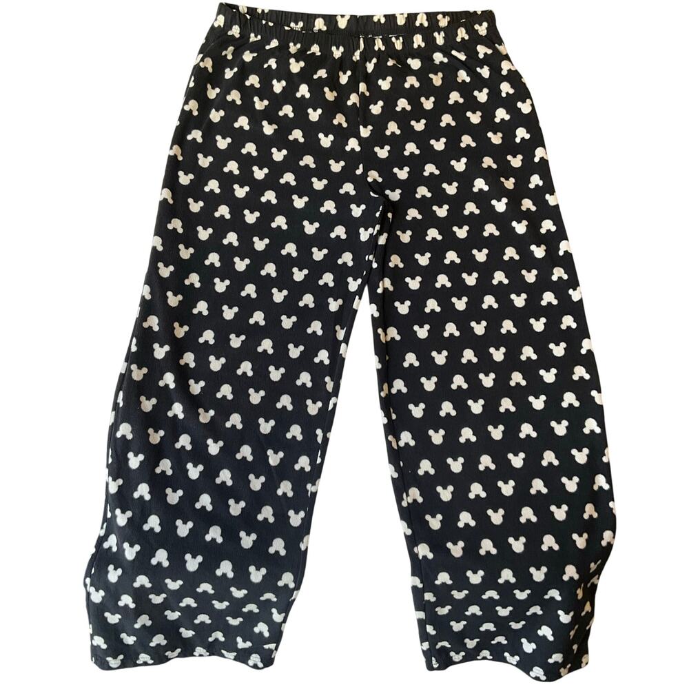 Disney Women Fleece Pants size L Black with White MickeyMouse Logo Elastic Waist - Picture 1 of 9
